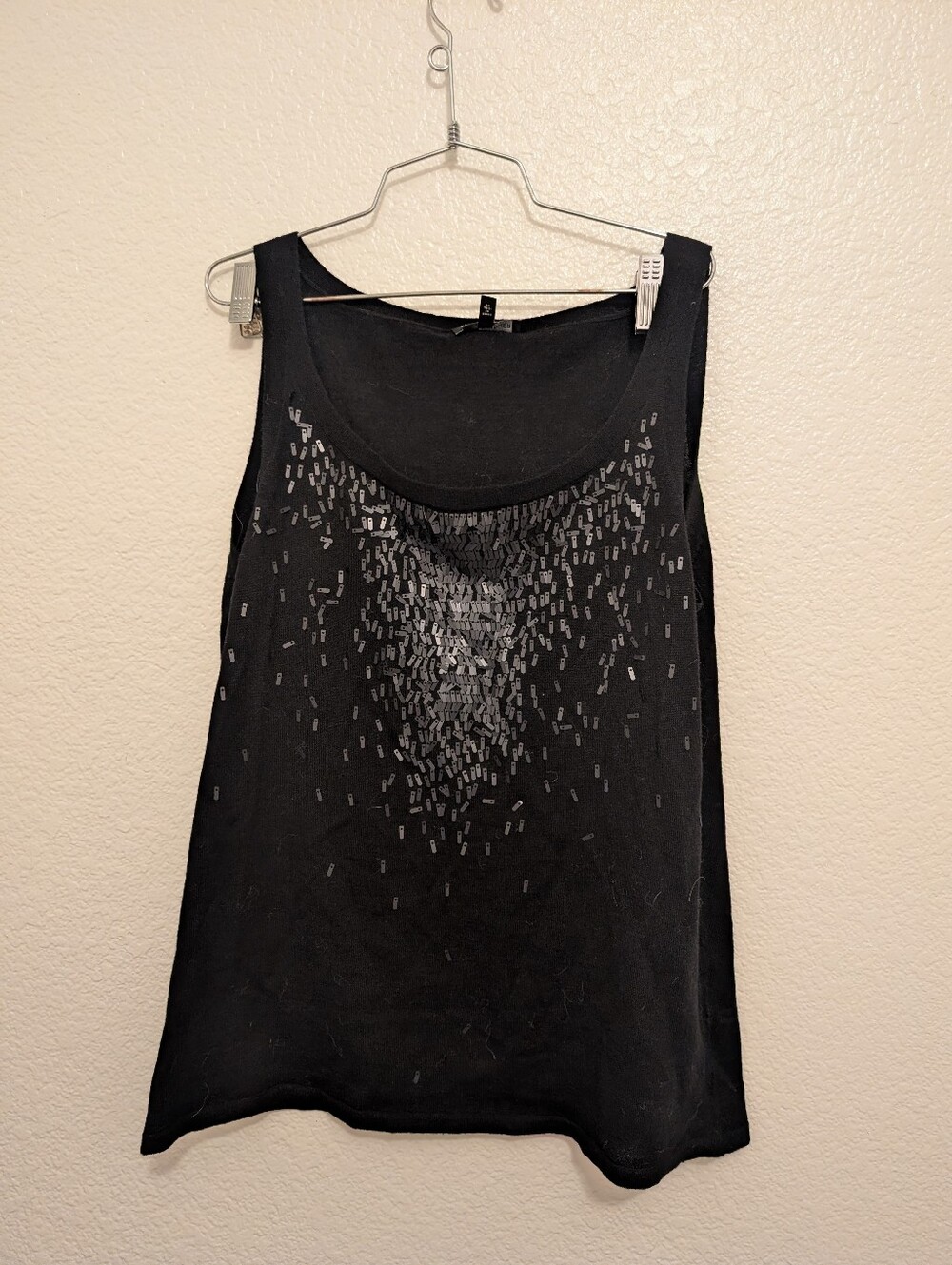 Eileen Fisher Sequin Tank Top Merino Wool Black Medium